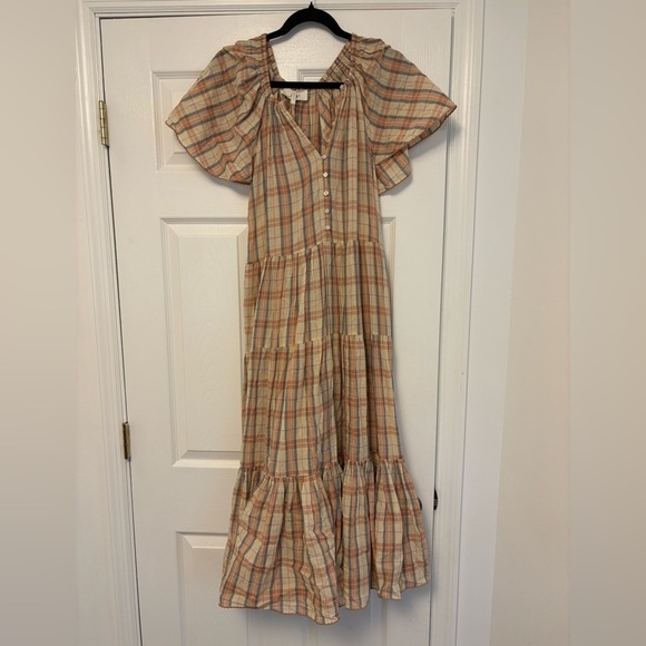 THE GREAT. Iris dress in washed rose plaid Medium - Picture 14 of 15